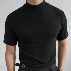 Men's T Shirt Turtleneck shirt Short Sleeve Stand Collar Summer Spring Plain Fashion Casual Comfortable Vacation Street Holiday Black White Red Top Tee for Men