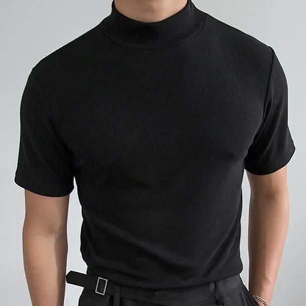 Men's T Shirt Turtleneck shirt Short Sleeve Stand Collar Summer Spring Plain Fashion Casual Comfortable Vacation Street Holiday Black White Red Top Tee for Men