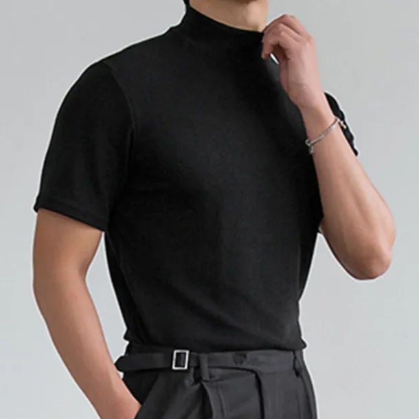 Men's T Shirt Turtleneck shirt Short Sleeve Stand Collar Summer Spring Plain Fashion Casual Comfortable Vacation Street Holiday Black White Red Top Tee for Men