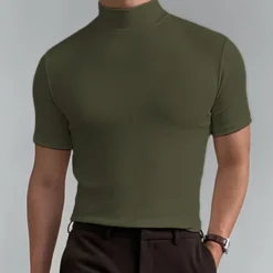 Men's T Shirt Turtleneck shirt Short Sleeve Stand Collar Summer Spring Plain Fashion Casual Comfortable Vacation Street Holiday Black White Red Top Tee for Men