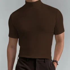 Men's T Shirt Turtleneck shirt Short Sleeve Stand Collar Summer Spring Plain Fashion Casual Comfortable Vacation Street Holiday Black White Red Top Tee for Men