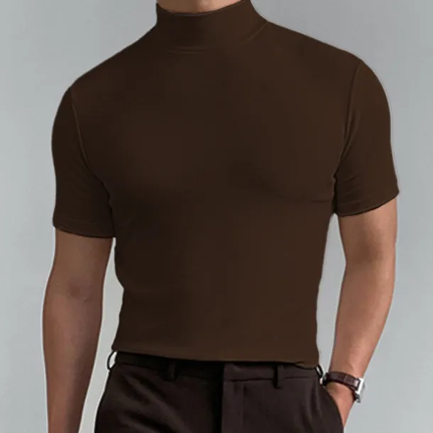 Men's T Shirt Turtleneck shirt Short Sleeve Stand Collar Summer Spring Plain Fashion Casual Comfortable Vacation Street Holiday Black White Red Top Tee for Men