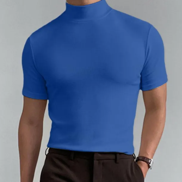 Men's T Shirt Turtleneck shirt Short Sleeve Stand Collar Summer Spring Plain Fashion Casual Comfortable Vacation Street Holiday Black White Red Top Tee for Men