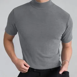 Men's T Shirt Turtleneck shirt Short Sleeve Stand Collar Summer Spring Plain Fashion Casual Comfortable Vacation Street Holiday Black White Red Top Tee for Men