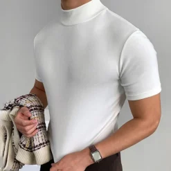 Men's T Shirt Turtleneck shirt Short Sleeve Stand Collar Summer Spring Plain Fashion Casual Comfortable Vacation Street Holiday Black White Red Top Tee for Men