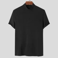 Men's T Shirt Turtleneck shirt Short Sleeve Stand Collar Summer Spring Plain Fashion Casual Comfortable Vacation Street Holiday Black White Red Top Tee for Men