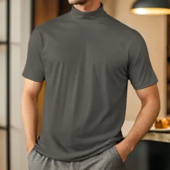 Men's T Shirt Turtleneck shirt Short Sleeve Turtleneck Summer Spring Plain Fashion Casual Comfortable Soft Home Causal Weekend Black White Gray Top Tee for Men