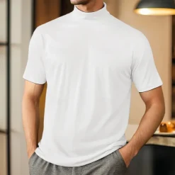 Men's T Shirt Turtleneck shirt Short Sleeve Turtleneck Summer Spring Plain Fashion Casual Comfortable Soft Home Causal Weekend Black White Gray Top Tee for Men