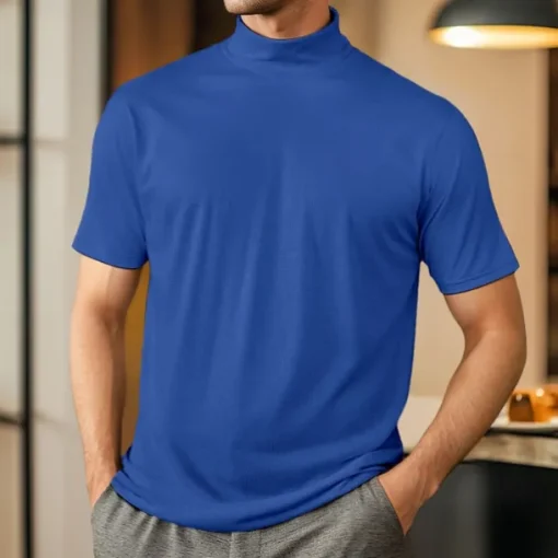 Men's T Shirt Turtleneck shirt Short Sleeve Turtleneck Summer Spring Plain Fashion Casual Comfortable Soft Home Causal Weekend Black White Gray Top Tee for Men