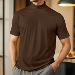 Men's T Shirt Turtleneck shirt Short Sleeve Turtleneck Summer Spring Plain Fashion Casual Comfortable Soft Home Causal Weekend Black White Gray Top Tee for Men