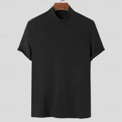 Men's T Shirt Turtleneck shirt Short Sleeve Turtleneck Summer Spring Plain Fashion Casual Comfortable Soft Home Causal Weekend Black White Gray Top Tee for Men
