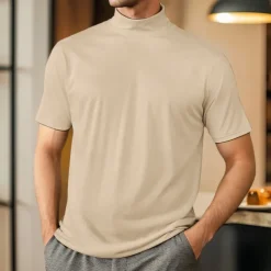 Men's T Shirt Turtleneck shirt Short Sleeve Turtleneck Summer Spring Plain Fashion Casual Comfortable Soft Home Causal Weekend Black White Gray Top Tee for Men