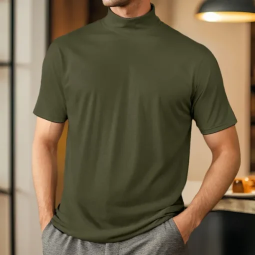 Men's T Shirt Turtleneck shirt Short Sleeve Turtleneck Summer Spring Plain Fashion Casual Comfortable Soft Home Causal Weekend Black White Gray Top Tee for Men