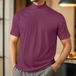 Men's T Shirt Turtleneck shirt Short Sleeve Turtleneck Summer Spring Plain Fashion Casual Comfortable Soft Home Causal Weekend Black White Gray Top Tee for Men