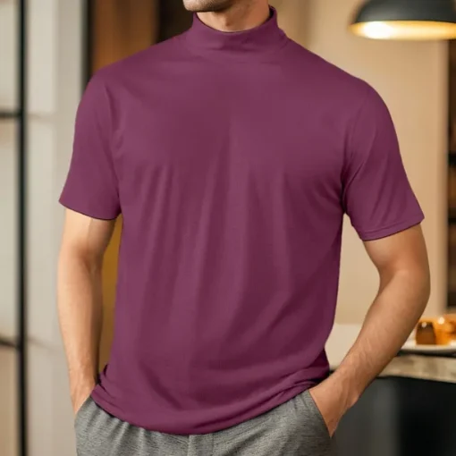Men's T Shirt Turtleneck shirt Short Sleeve Turtleneck Summer Spring Plain Fashion Casual Comfortable Soft Home Causal Weekend Black White Gray Top Tee for Men