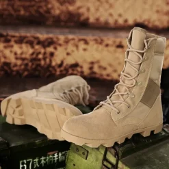 Men's Tactical Combat Boots – High-Top Military Desert Boots with Lace-Up Design for Outdoor Hiking & Work