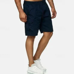 Men's Tactical Shorts Cargo Shorts Shorts Drawstring Elastic Waist Multi Pocket Plain Wearable Short Outdoor Daily Camping & Hiking Fashion Classic Black Navy Blue