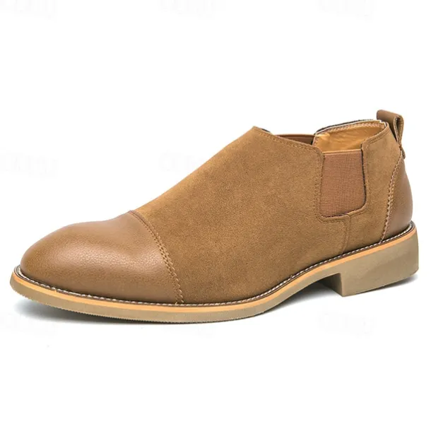 Men's Tan Chelsea Boots with Faux Leather and Suede Upper – Slip-On Elastic Design, Casual and Comfortable for Daily Wear or Semi-Formal Occasions