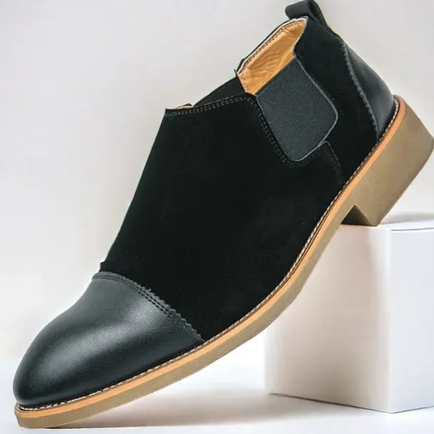 Men's Tan Chelsea Boots with Faux Leather and Suede Upper – Slip-On Elastic Design, Casual and Comfortable for Daily Wear or Semi-Formal Occasions