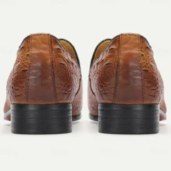 Men's Tan Crocodile Embossed Leather Loafers with Tassel Detail – Premium Cowhide Formal & Casual Dress Shoes