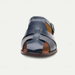 Men's Tan Faux Leather Open-Toe Sandals with Adjustable Buckle Strap, Casual Style for Everyday Wear