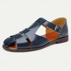 Men's Tan Faux Leather Open-Toe Sandals with Adjustable Buckle Strap, Casual Style for Everyday Wear