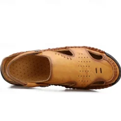 Men's Tan Faux Leather Outdoor Sandals with Adjustable Strap, Breathable Design, and Cushioned Sole for Comfort and Durability - Ideal for Summer Activities