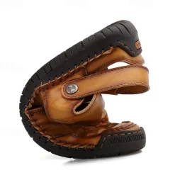 Men's Tan Faux Leather Outdoor Sandals with Adjustable Strap, Breathable Design, and Cushioned Sole for Comfort and Durability - Ideal for Summer Activities