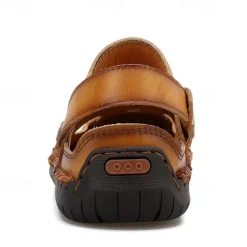 Men's Tan Faux Leather Outdoor Sandals with Adjustable Strap, Breathable Design, and Cushioned Sole for Comfort and Durability - Ideal for Summer Activities