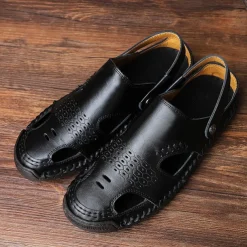 Men's Tan Faux Leather Outdoor Sandals with Adjustable Strap, Breathable Design, and Cushioned Sole for Comfort and Durability - Ideal for Summer Activities