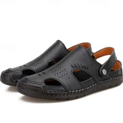 Men's Tan Faux Leather Outdoor Sandals with Adjustable Strap, Breathable Design, and Cushioned Sole for Comfort and Durability - Ideal for Summer Activities