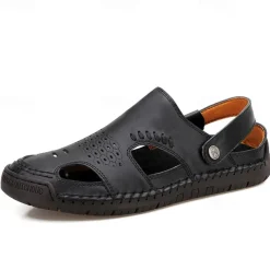 Men's Tan Faux Leather Outdoor Sandals with Adjustable Strap, Breathable Design, and Cushioned Sole for Comfort and Durability - Ideal for Summer Activities