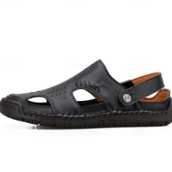 Men's Tan Faux Leather Outdoor Sandals with Adjustable Strap, Breathable Design, and Cushioned Sole for Comfort and Durability - Ideal for Summer Activities