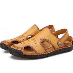 Men's Tan Faux Leather Outdoor Sandals with Adjustable Strap, Breathable Design, and Cushioned Sole for Comfort and Durability - Ideal for Summer Activities