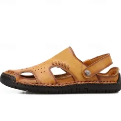Men's Tan Faux Leather Outdoor Sandals with Adjustable Strap, Breathable Design, and Cushioned Sole for Comfort and Durability - Ideal for Summer Activities