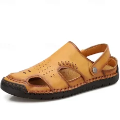 Men's Tan Faux Leather Outdoor Sandals with Adjustable Strap, Breathable Design, and Cushioned Sole for Comfort and Durability - Ideal for Summer Activities