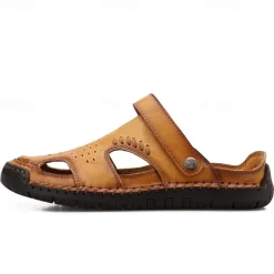 Men's Tan Faux Leather Outdoor Sandals with Adjustable Strap, Breathable Design, and Cushioned Sole for Comfort and Durability - Ideal for Summer Activities