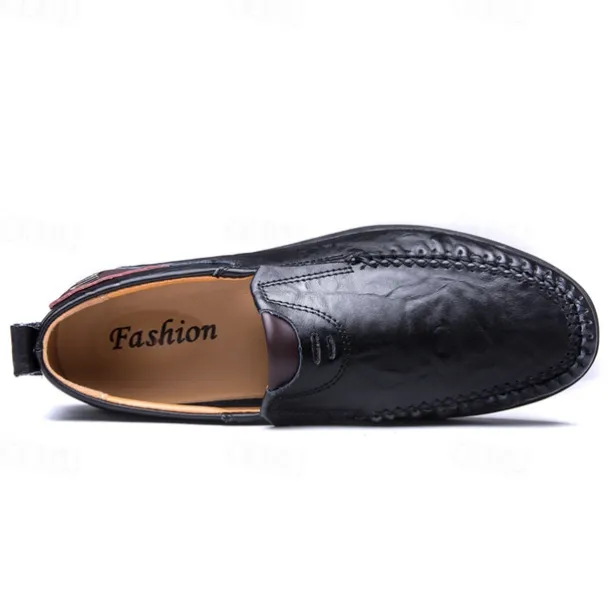 Men's Tan Faux Leather Slip-On Loafers with Hand-Stitched Detailing – Comfortable Casual Shoes for Work, Travel, and Everyday Wear