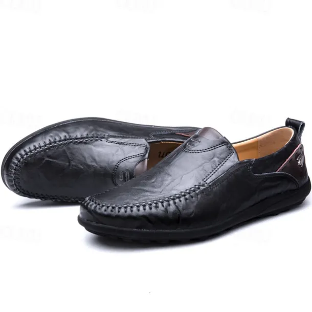 Men's Tan Faux Leather Slip-On Loafers with Hand-Stitched Detailing – Comfortable Casual Shoes for Work, Travel, and Everyday Wear