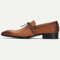 Men's Tan Genuine Leather Oxford Shoes – Vintage Crocodile Pattern Lace-Up Dress Shoes for Kentucky Derby & Special Occasions