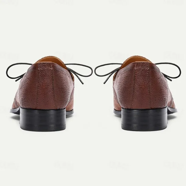 Men's Tan Genuine Leather Oxford Shoes – Vintage Crocodile Pattern Lace-Up Dress Shoes for Kentucky Derby & Special Occasions