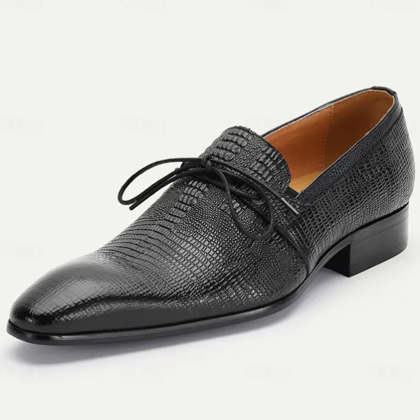 Men's Tan Genuine Leather Oxford Shoes – Vintage Crocodile Pattern Lace-Up Dress Shoes for Kentucky Derby & Special Occasions