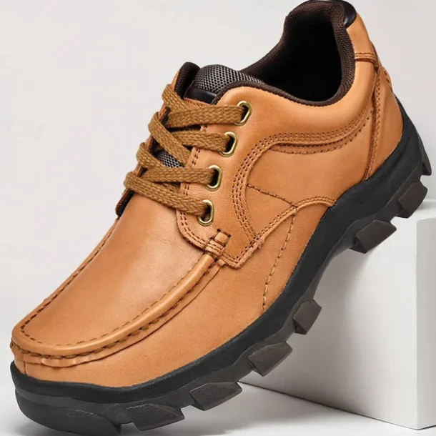 Men's Tan Lace-Up Sneakers with Traction Rubber Outsoles - Comfortable and Breathable for Outdoor Adventures and Casual Day Wear