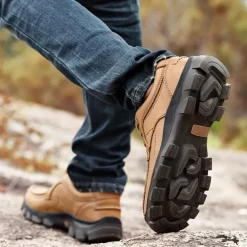 Men's Tan Lace-Up Sneakers with Traction Rubber Outsoles - Comfortable and Breathable for Outdoor Adventures and Casual Day Wear