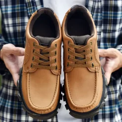 Men's Tan Lace-Up Sneakers with Traction Rubber Outsoles - Comfortable and Breathable for Outdoor Adventures and Casual Day Wear