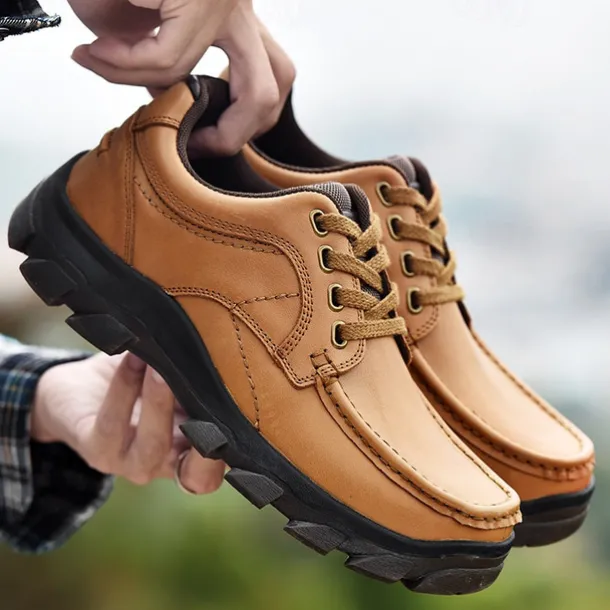 Men's Tan Lace-Up Sneakers with Traction Rubber Outsoles - Comfortable and Breathable for Outdoor Adventures and Casual Day Wear