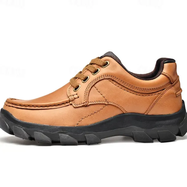 Men's Tan Lace-Up Sneakers with Traction Rubber Outsoles - Comfortable and Breathable for Outdoor Adventures and Casual Day Wear