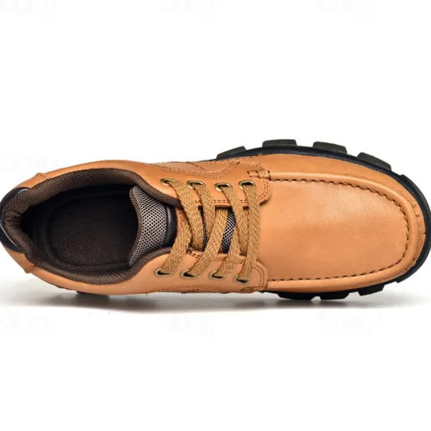 Men's Tan Lace-Up Sneakers with Traction Rubber Outsoles - Comfortable and Breathable for Outdoor Adventures and Casual Day Wear