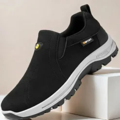 Men's Tan Slip-On Hiking Shoes - Lightweight Outdoor Walking Sneakers with Non-Slip Sole for Trekking and Daily Wear