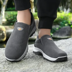 Men's Tan Slip-On Hiking Shoes - Lightweight Outdoor Walking Sneakers with Non-Slip Sole for Trekking and Daily Wear